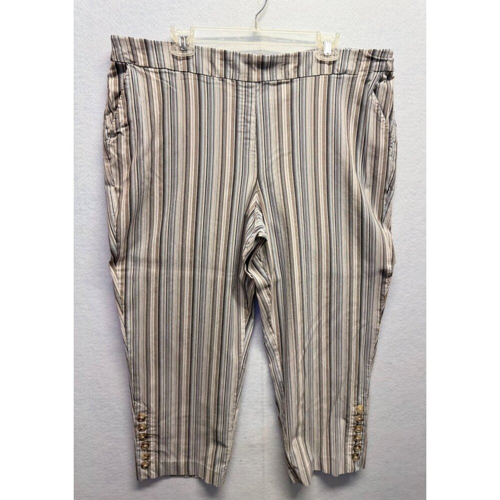 Zac & Rachel Striped Cropped Pants With Button Accents & Pockets 24W